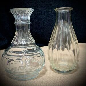 Bundle – 2 Vintage Clear Glass Decanters / Bud Vases